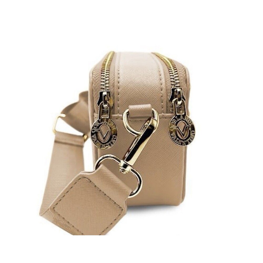 Valentino Orlandi Taupe Patent Camera Studded Bag Gold Hardware Zip Detach Strap - Picture 5 of 8
